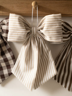 Beige and White Stripe  Hanging Bow