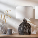 Black Rattan Cloche Table Lamp