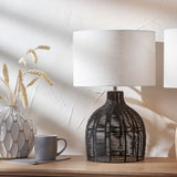 Black Rattan Cloche Table Lamp