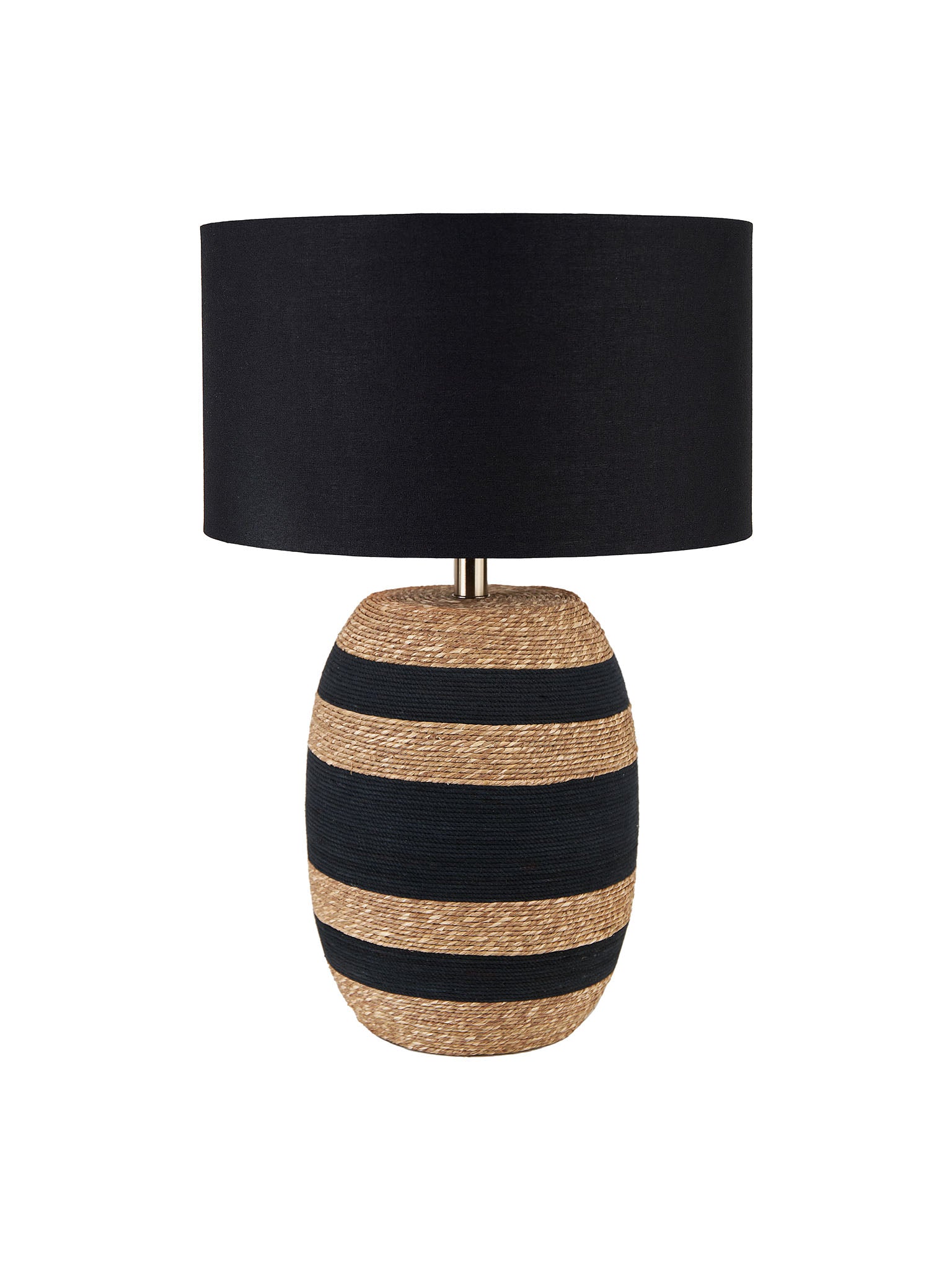 Koh Lanta Black and Natural Sea Grass Tall Table Lamp with 40cm Black Self Lined Linen Drum Shade