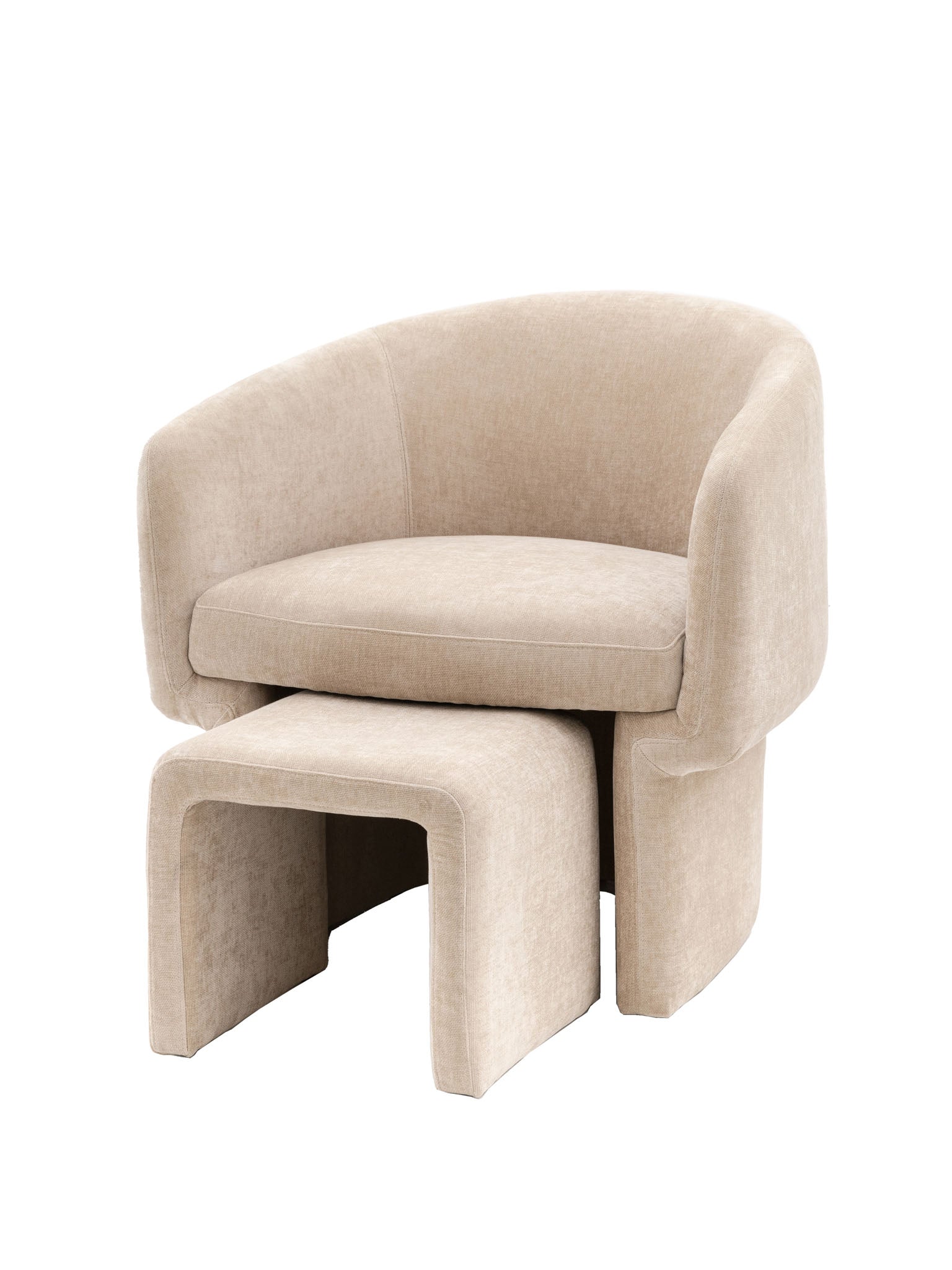 Cream retro chair with footstool.  Curved back. 