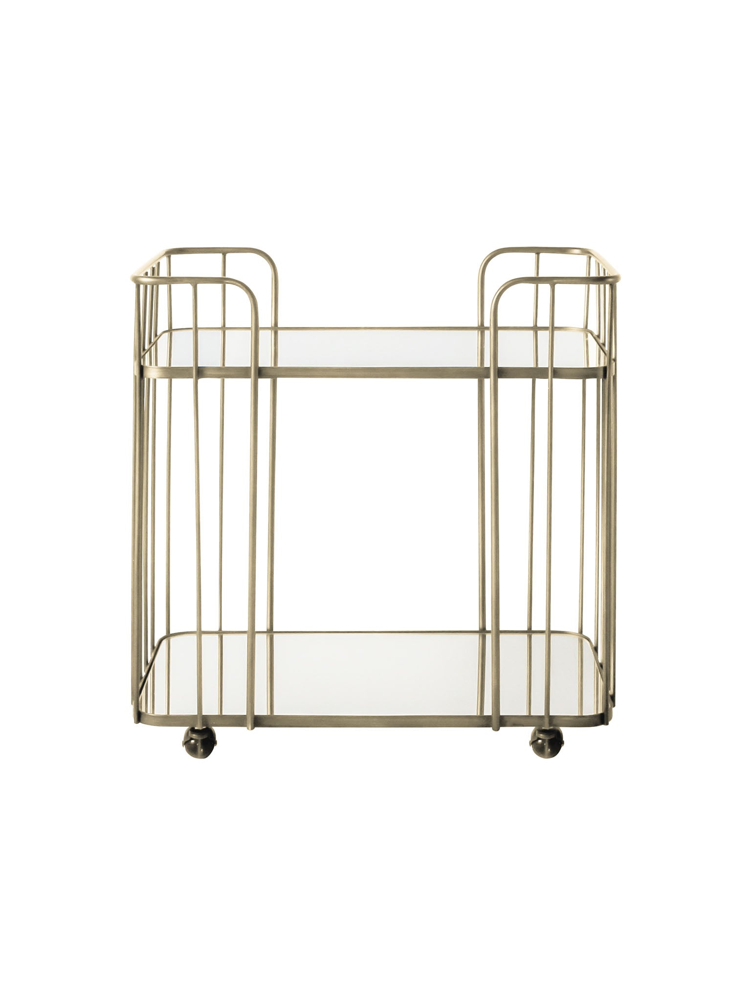 Art Deco Style Metal Drinks Trolley on castors in Champagne and Bronze