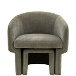 GREY RETRO STYLE CHAIR WITH CURVED BACK AND FOOTSTOOL