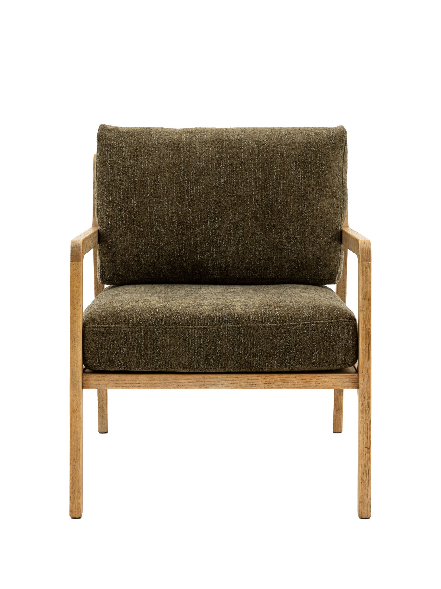 Retro style Moss Green armchair with Wooden arms