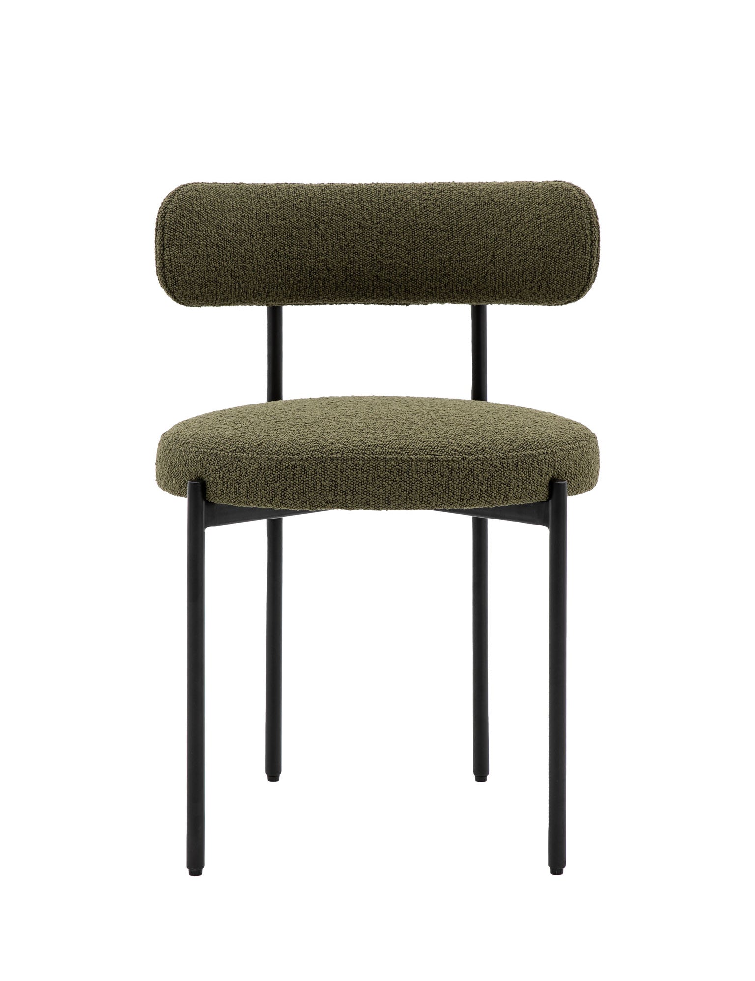 Green upholdetered dining chair with black metal legs