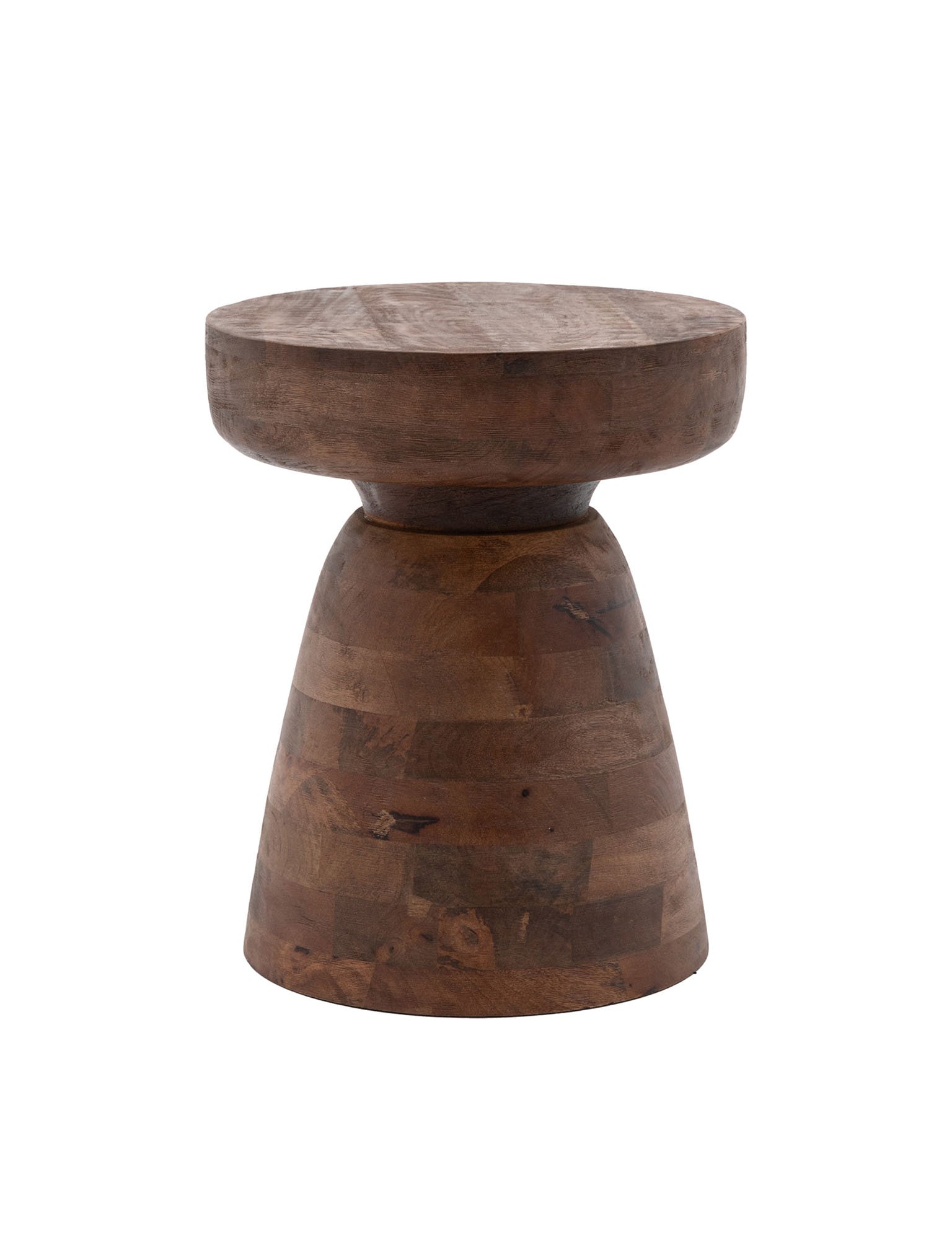 Brown drum shape table in mango wood