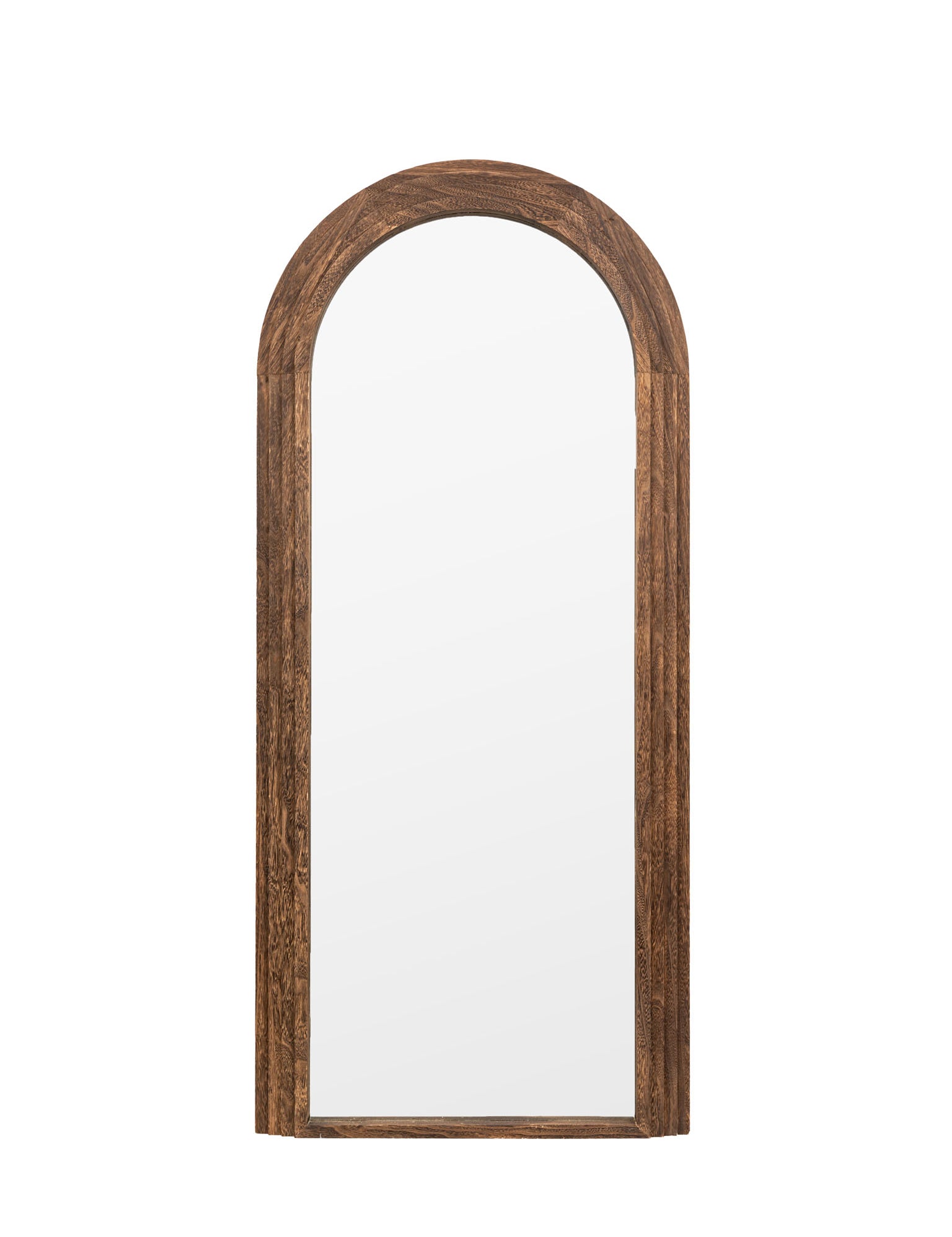 Natural wood grain mirror with curved top