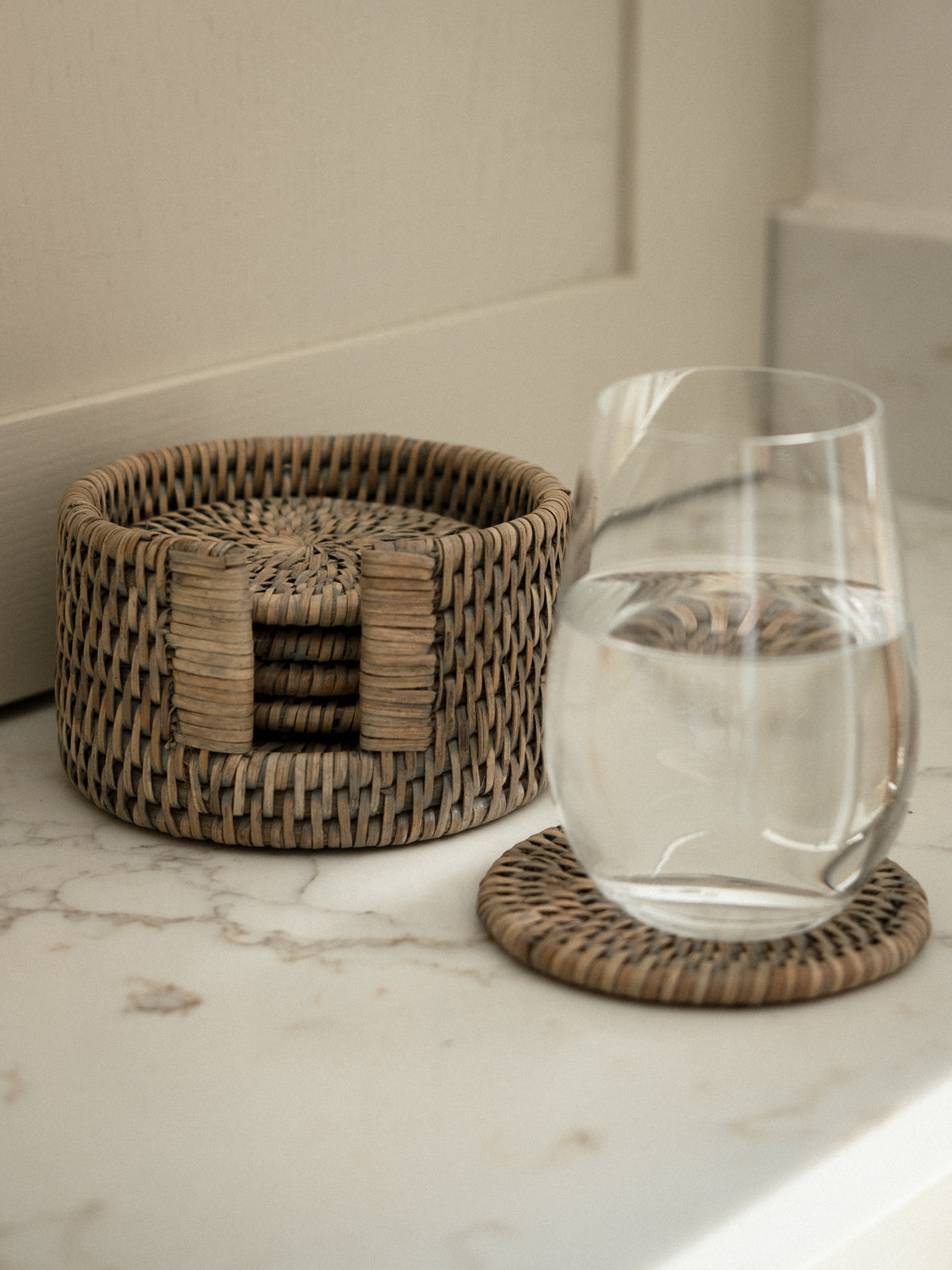 Dark Rattan Coaster Rattan Coaster Set – Hudson Home