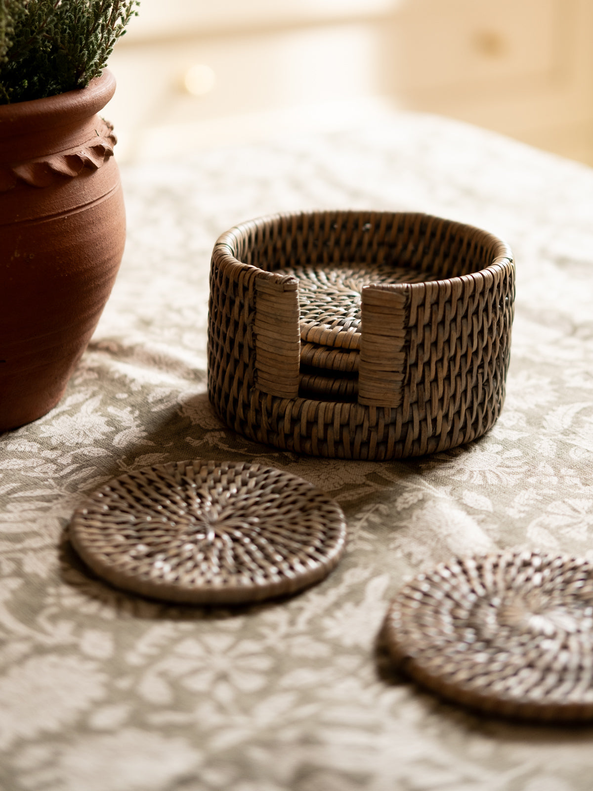 Dark Rattan Coaster Rattan Coaster Set – Hudson Home