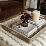Grey Rattan Ottoman Tray with Handles
