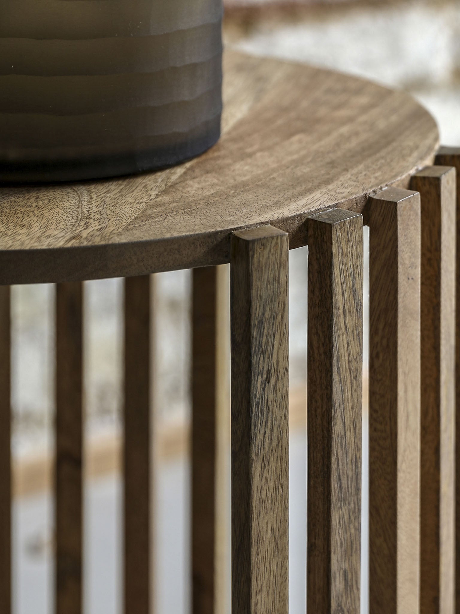 Acacia Wood Slatted Side Table