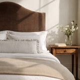 Bolster Cushion in Black and White Stripe with Ruffle Edge