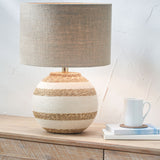 Tula Cream and Natural Sea Grass Round Table Lamp with Edward 35cm Natural Linen Cylinder Shade