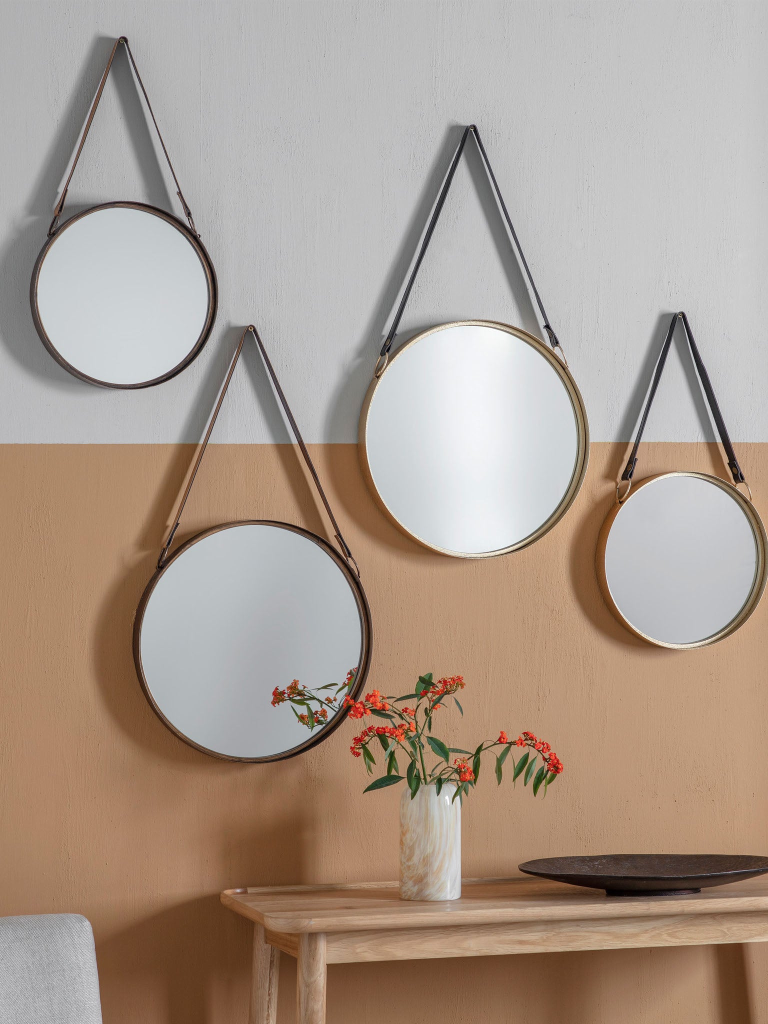 Set of Two Mirrors with Hanging Strap