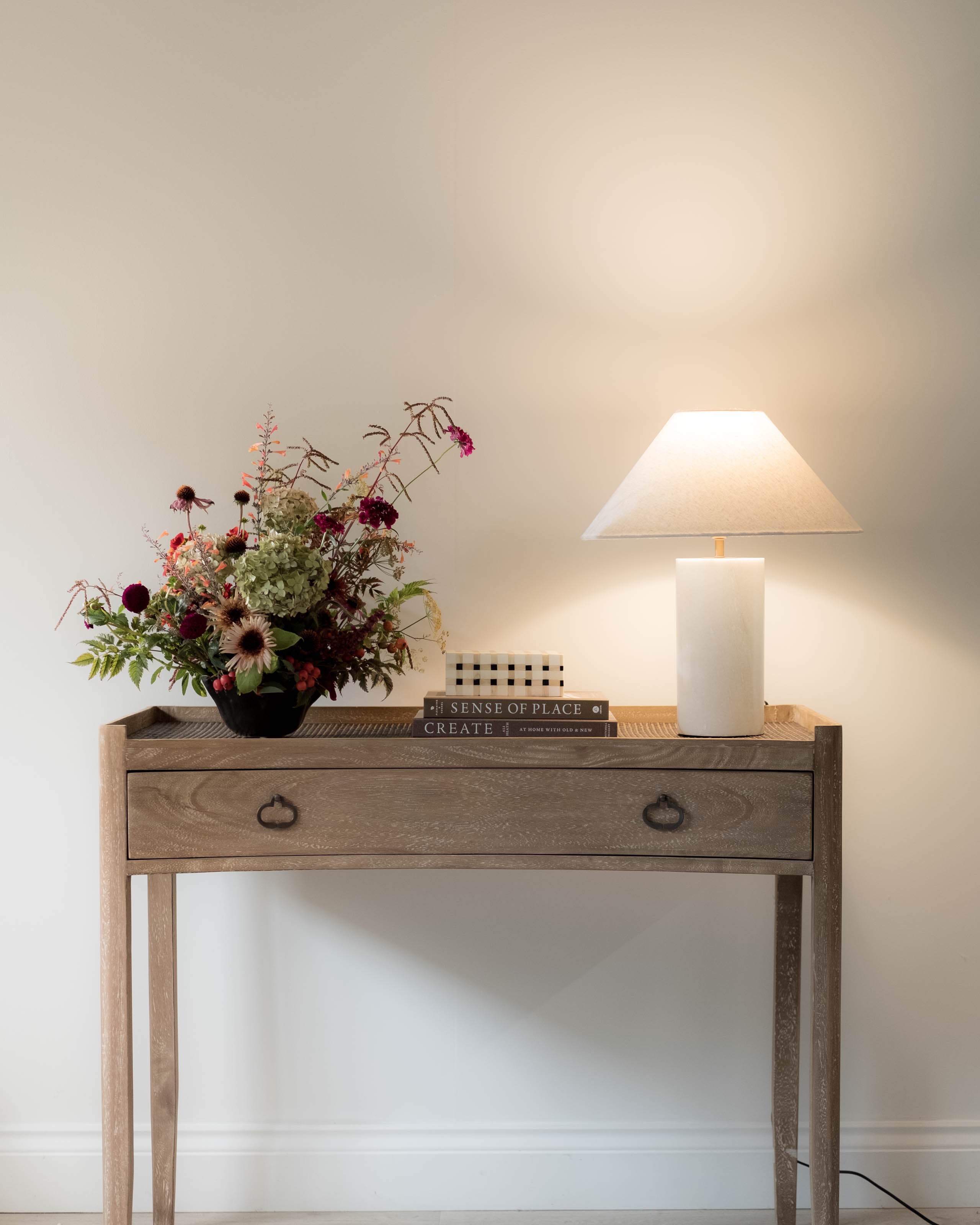 wooden curved front console table