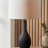 Ivana Black Engraved Wood Bottle Table Lamp