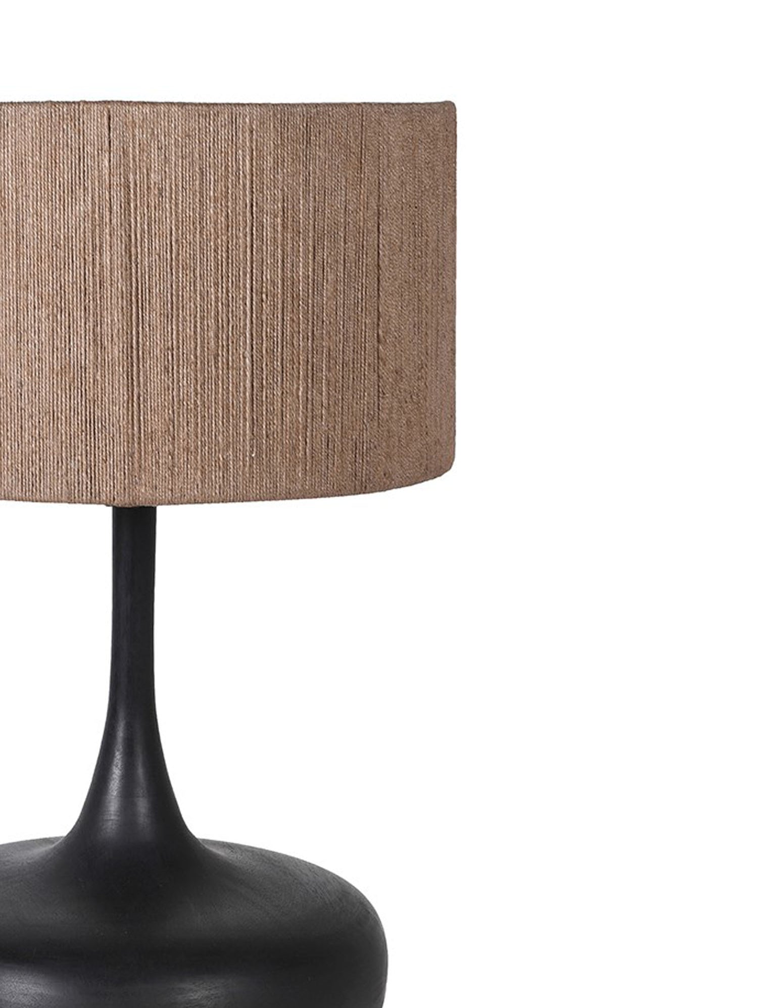 black wooden lamp with jute shade