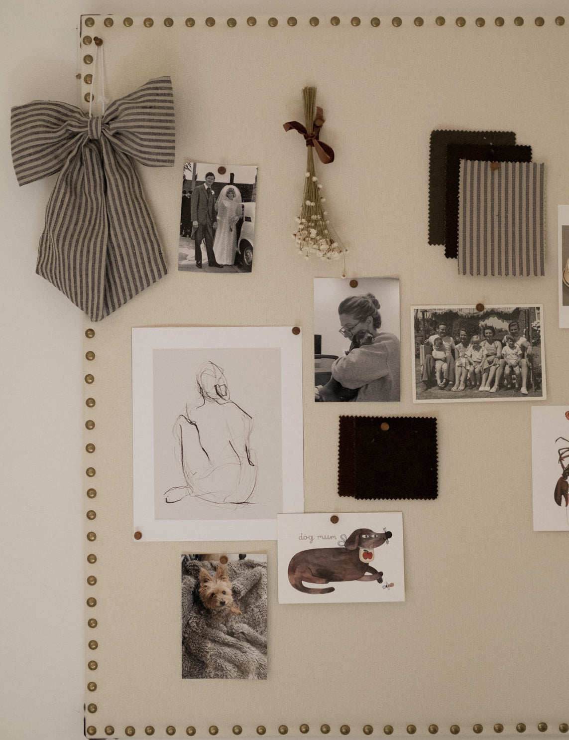Large Linen Wall Memo Board with gold accents