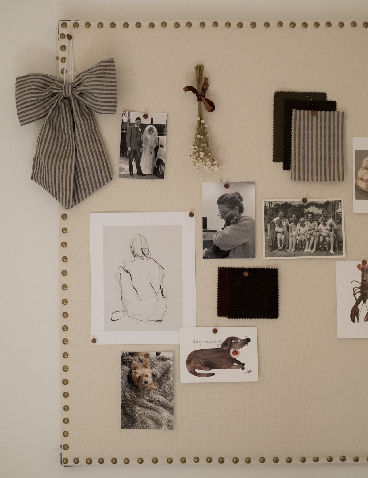Large Linen Wall Memo Board with gold accents