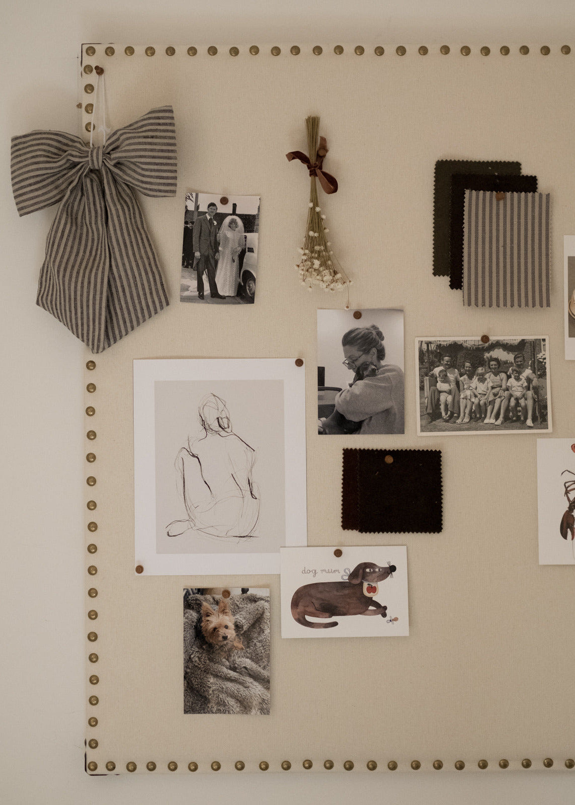 Large Linen Wall Memo Board with gold accents