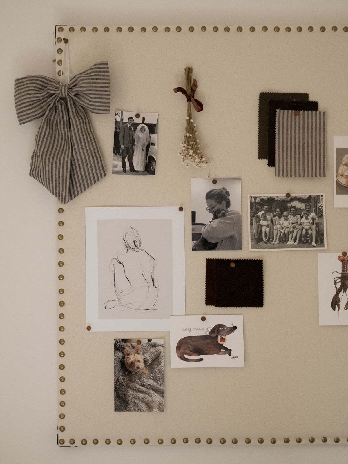 Large Linen Wall Memo Board with gold accents