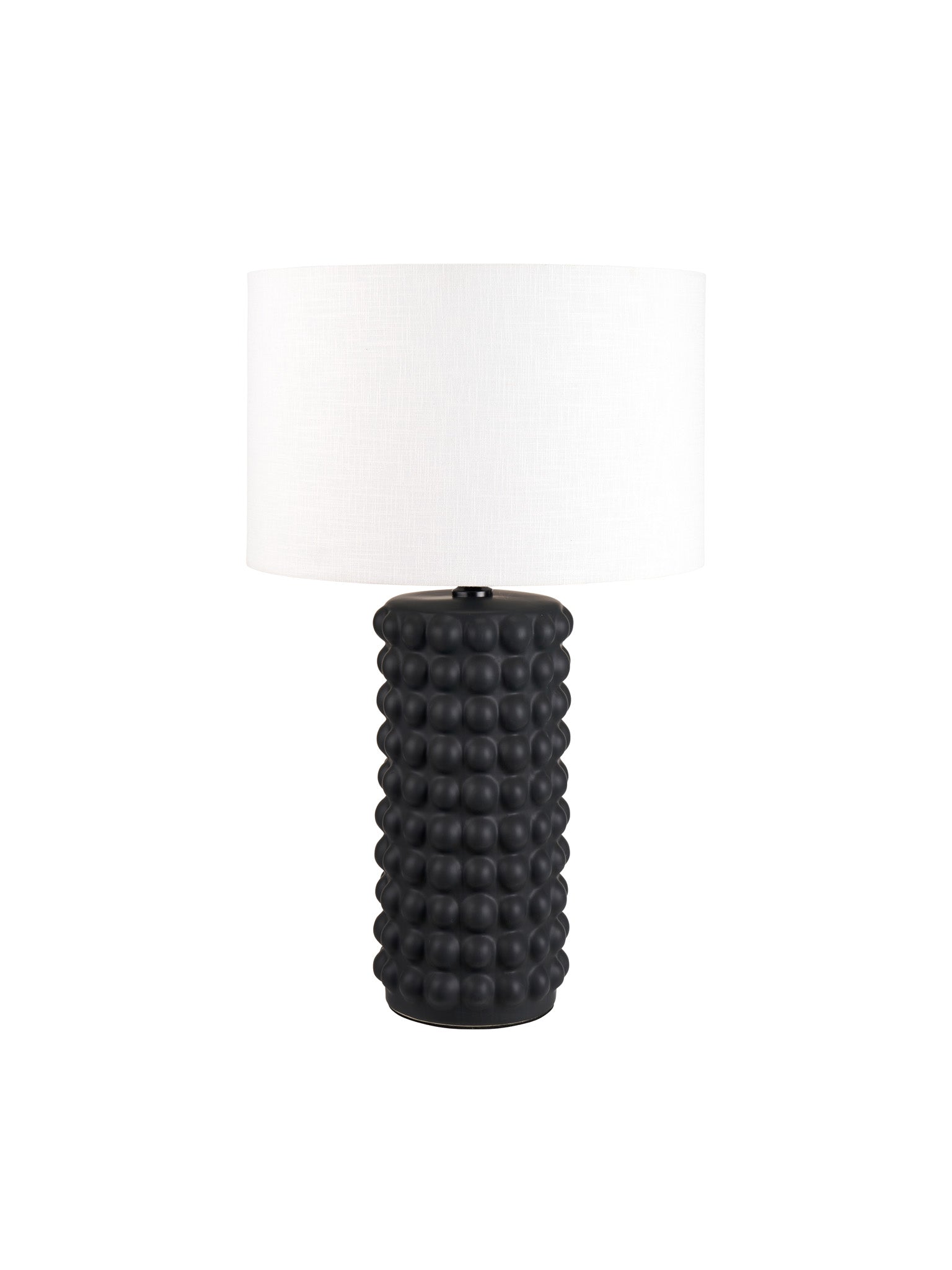 black bobble table lamp with white shade