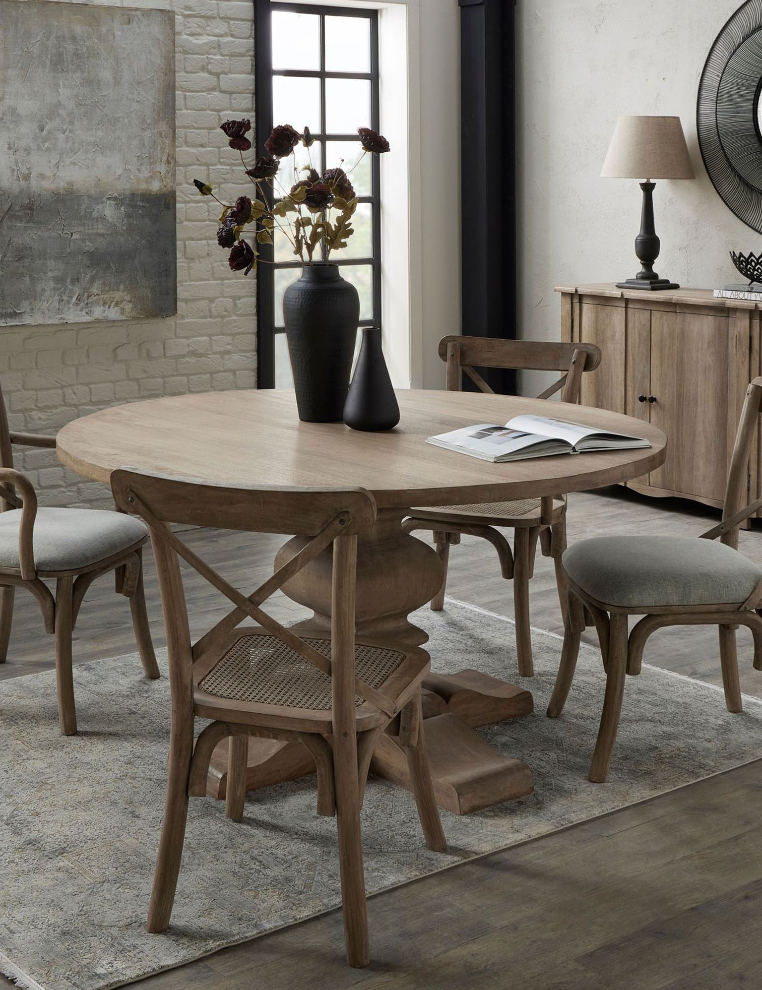 bleached wood round dining table