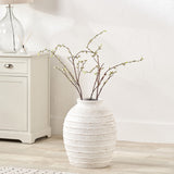 White Wash Fibrestone Decorative Ribbed Vase