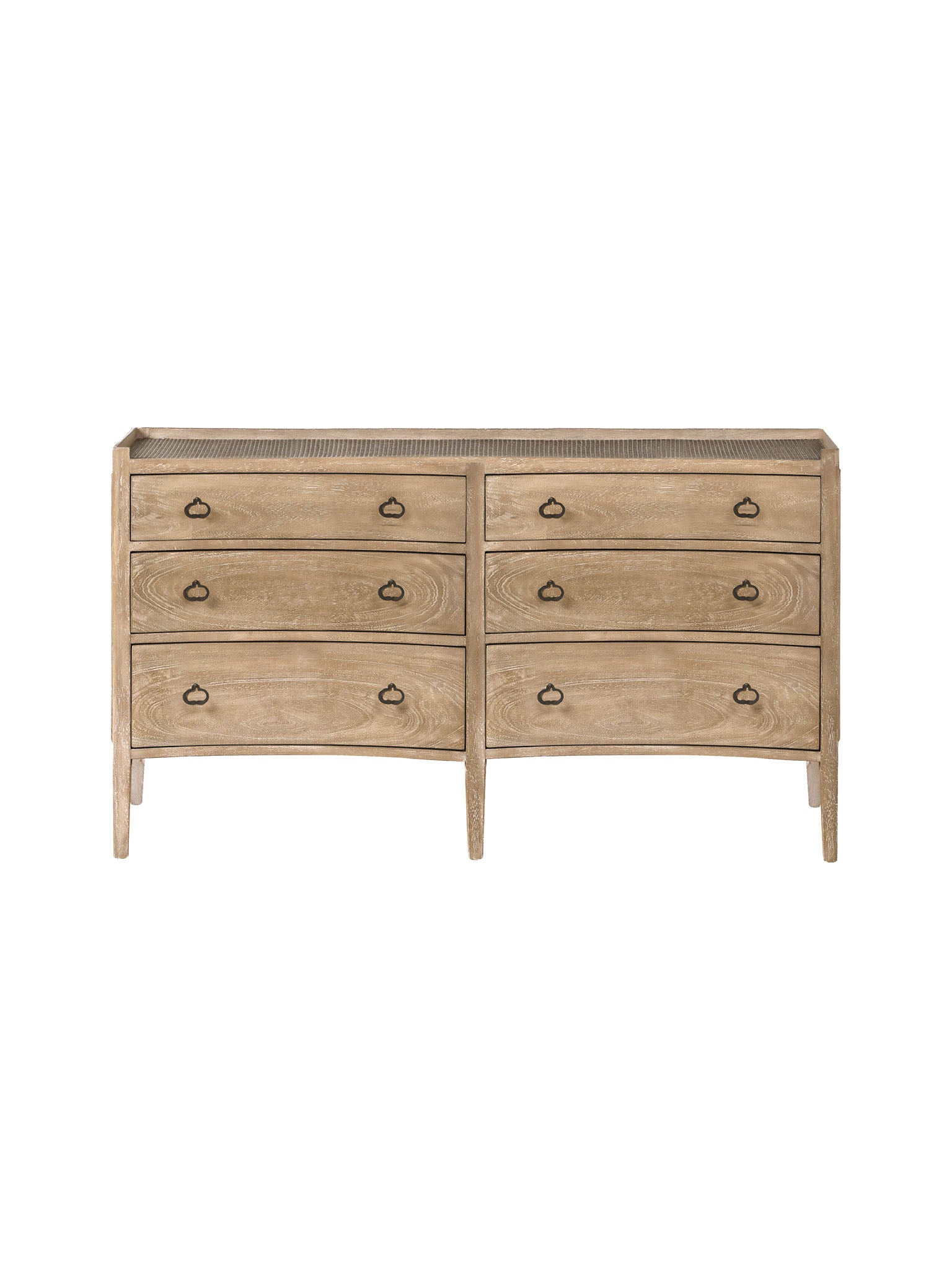 double chest of drawers with curved front and rattan top 