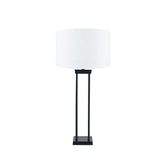 black column lamp base with taupe cylinder shade