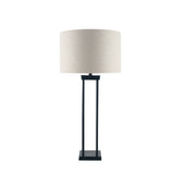 black column lamp base with taupe cylinder shade