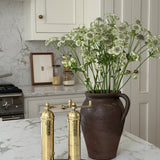Brass Salt & Pepper Mill Set and Solid Oak Stand