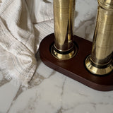 Brass Salt & Pepper Mill Set and Solid Oak Stand
