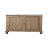 oak cabinet with two doors and a mable top 
