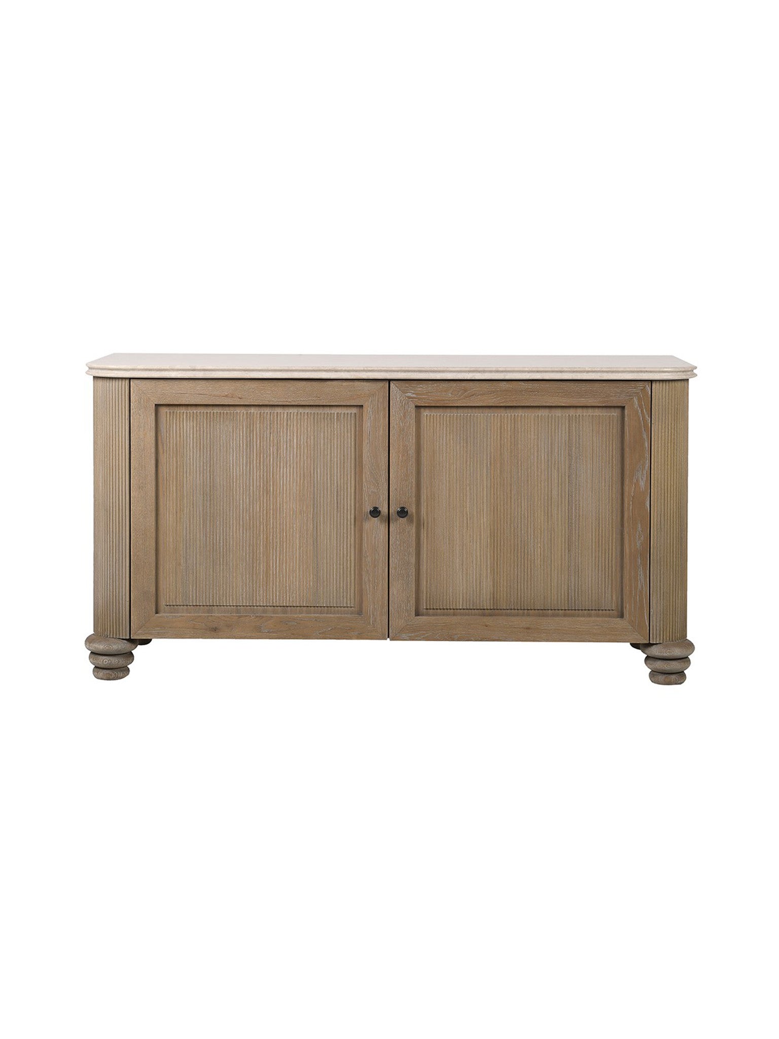 oak cabinet with two doors and a mable top 