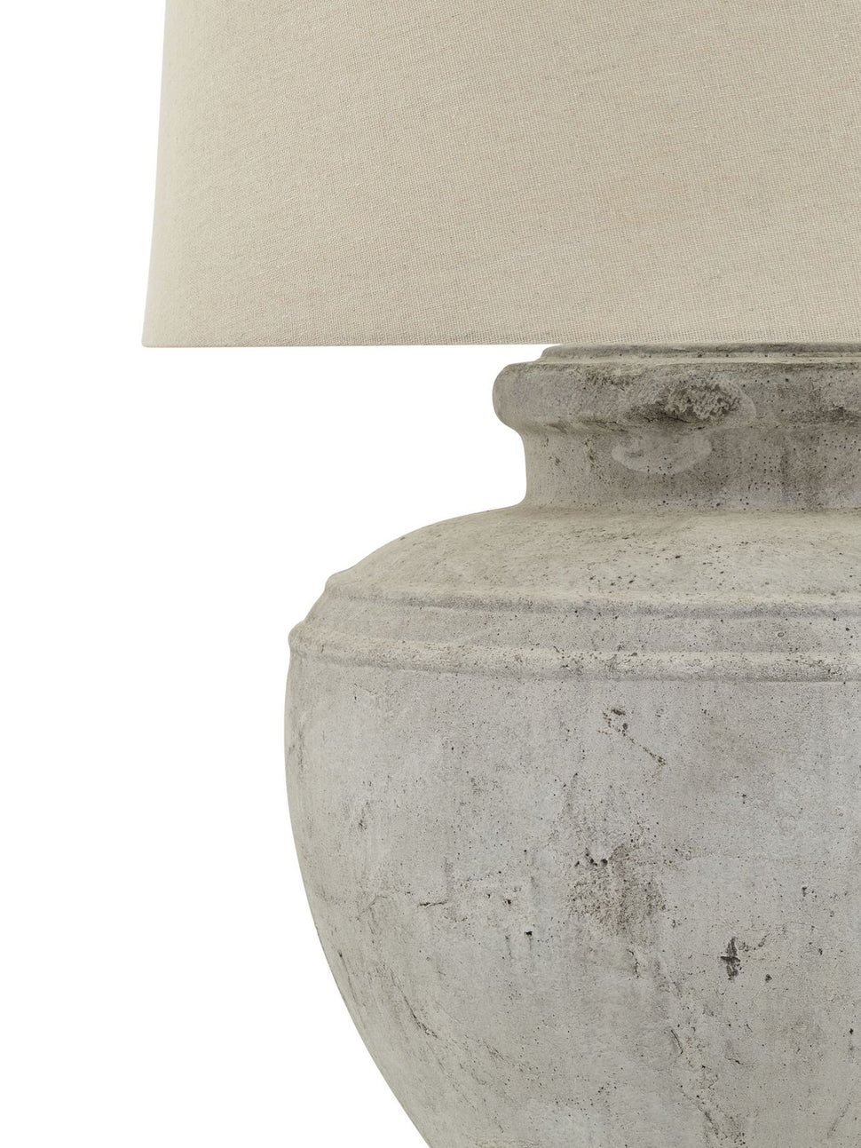 grey rustic lamp with cream linen shade