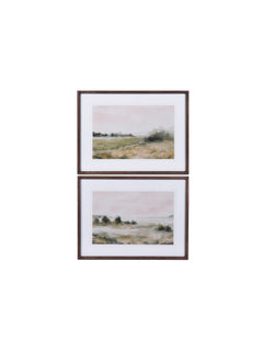 Two framed landscape prints on a white background