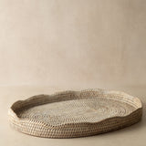 scalloped rattan tray