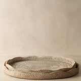 scalloped rattan tray