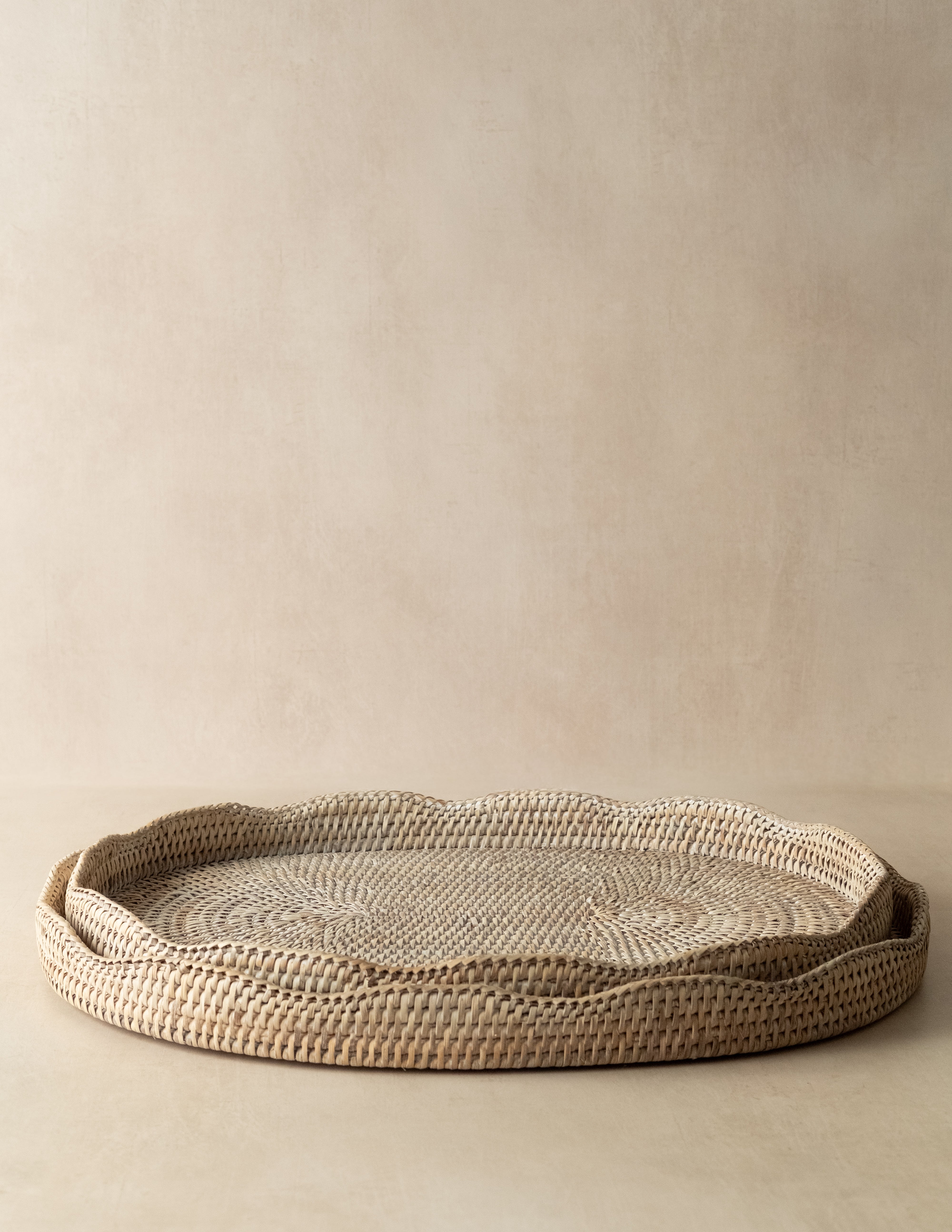 scalloped rattan tray