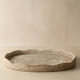 scalloped rattan tray