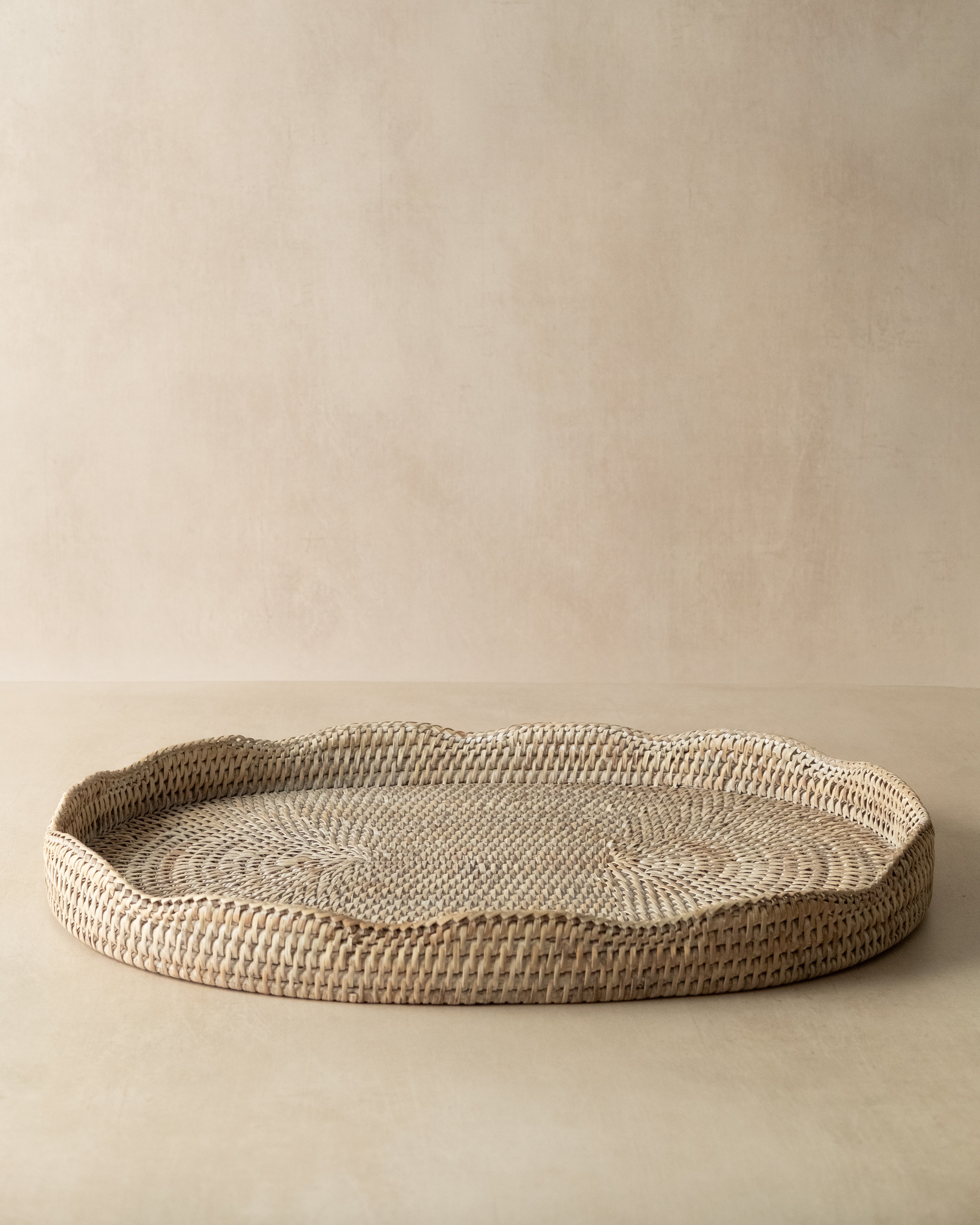 scalloped rattan tray