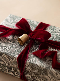 Frayed red Velvet Ribbon and a mini cow bell