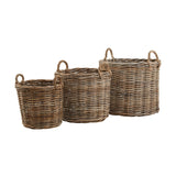 Set of 3 Kubu Rattan Round Storage Baskets