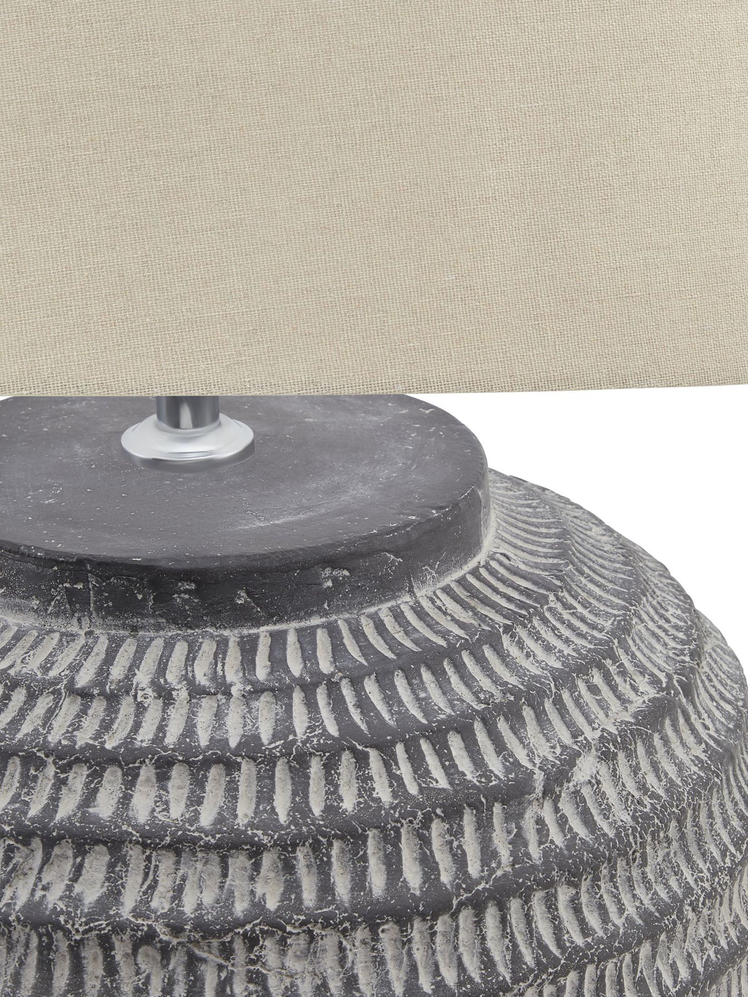 dark grey ceramic lamp base with cream cylinder