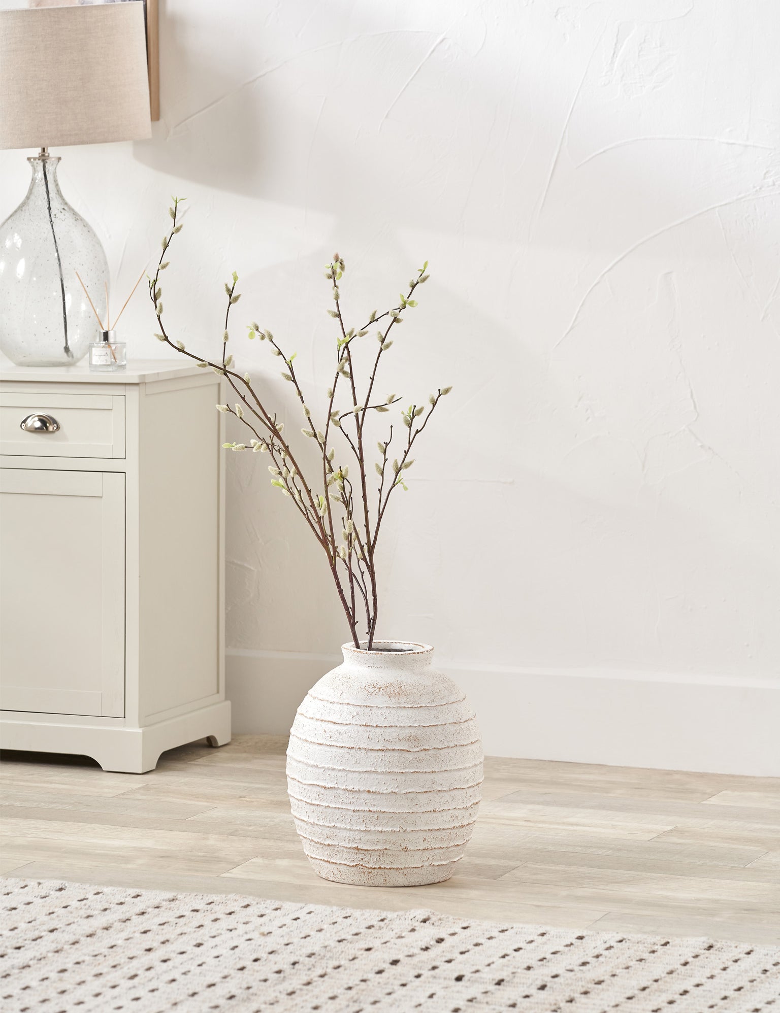 White Wash Fibrestone Decorative Ribbed Vase