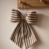 brown and white striped bow