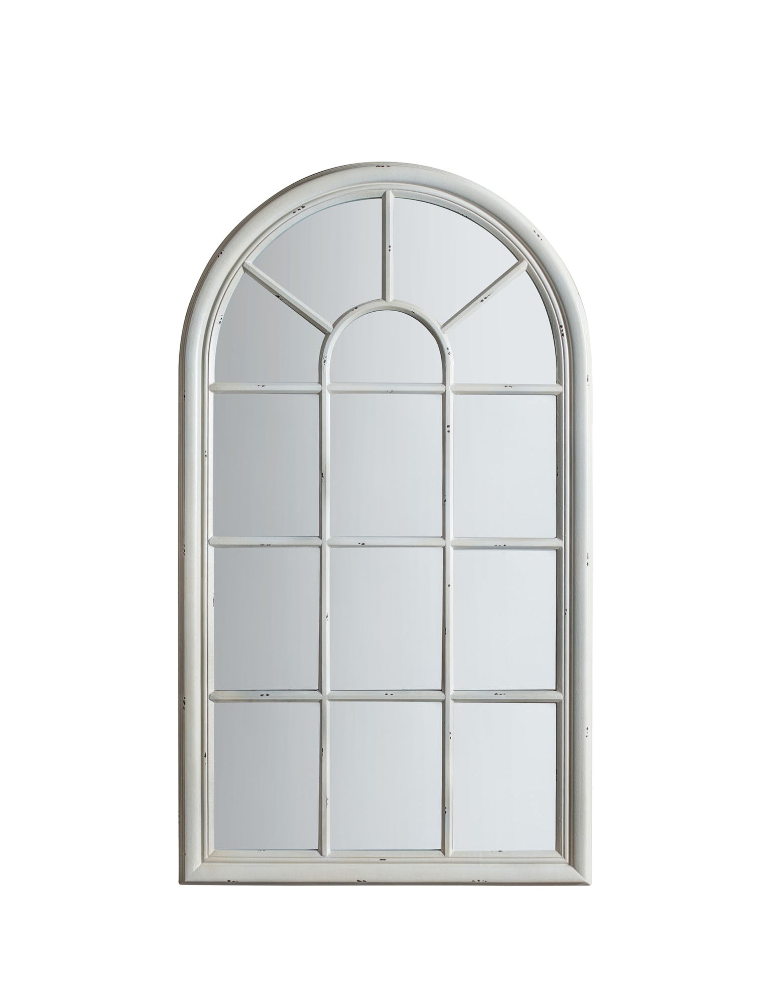 white distressed window mirror