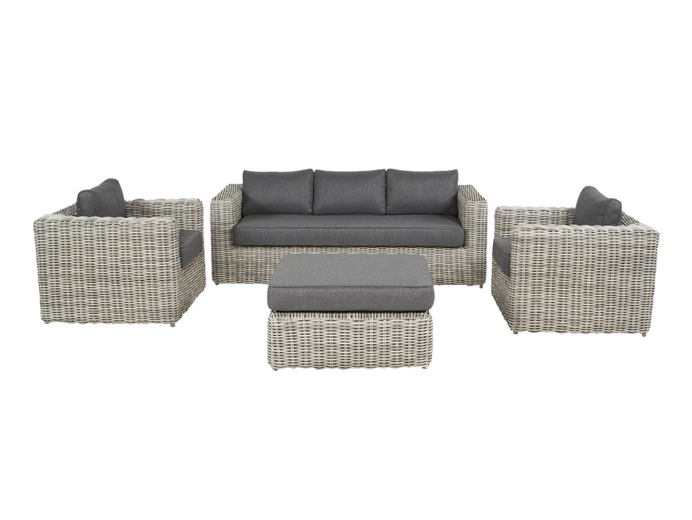 Rattan weave outdoor seating set with grey cusions