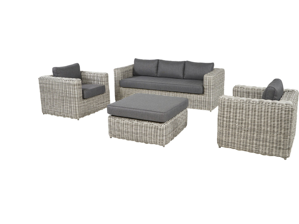 Rattan weave outdoor seating set with grey cusions